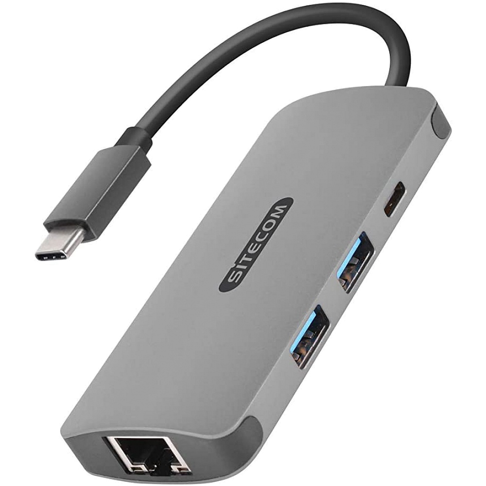 Sitecom - USB-C to Gigabit LAN Adapter with USB-C to Power Delivery + 2 USB 3.0 Ports / Space Gray
