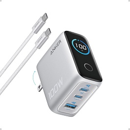 Anker - 100W Power Adapter with 3 Ports and Smart Display / Silver