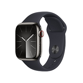 Apple - Apple Watch Series 9 GPS + Cellular 41mm / Graphite Stainless Steel Case / Midnight Sport Band - S/M