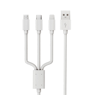 Mower - 3 in 1 USB-A to MicroUSB / USB-C / Lightning Cable (1m) / White White