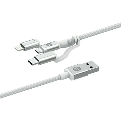 mophie - USB-A with Micro USB/USB-C/Lightning Connectors (1m) / White White