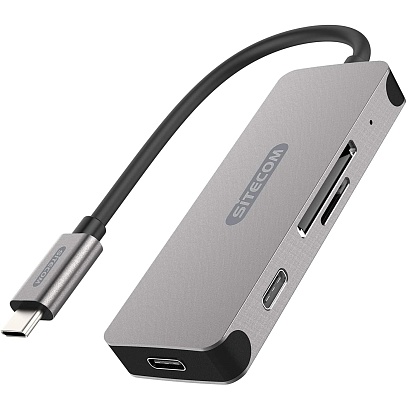 Sitecom - USB-C Card Reader + 2x USB-C / Aluminum Aluminum