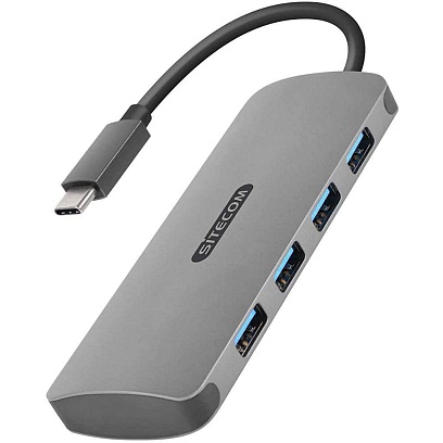 Sitecom - USB-C Hub 4 Port USB-A (5Gbps) / Aluminum Aluminum