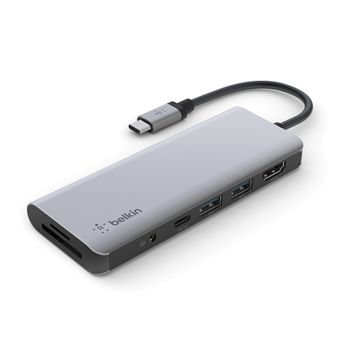 Belkin - CONNECT USB-C 7-in-1 Multiport Hub Adapter / Black/Silver