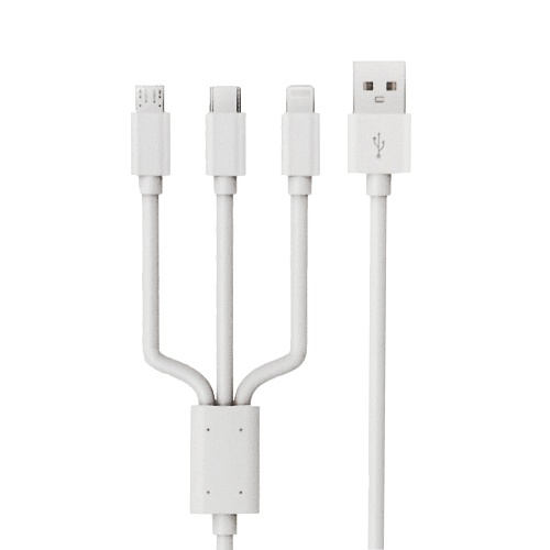 Mower - 3 in 1 USB-A to MicroUSB / USB-C / Lightning Cable (1m) / White