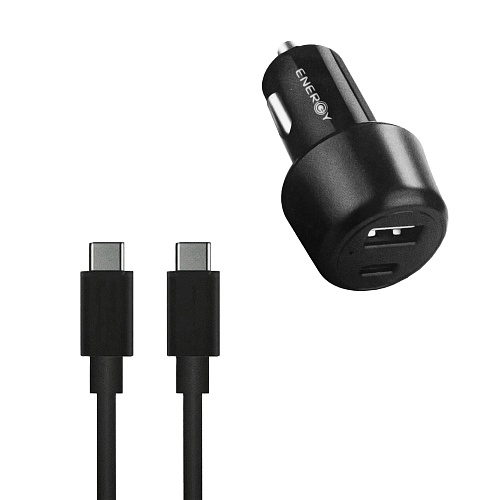 Energy - Dual 32W Car Charger with 0.8m USB-C Cable / Black