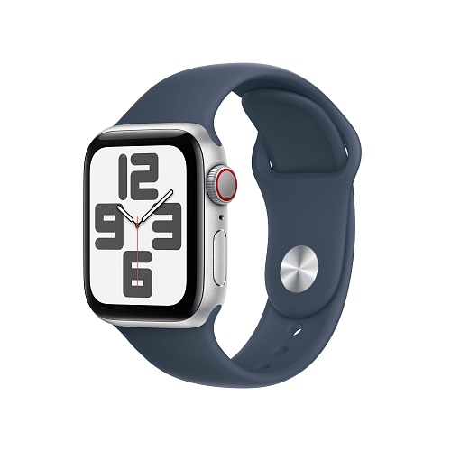 Apple - Apple Watch SE GPS + Cellular 40mm Silver Aluminium Case / Storm Blue Sport Band - M/L