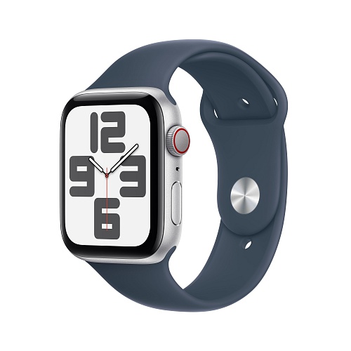 Apple - Apple Watch SE GPS + Cellular 44mm Silver Aluminium Case / Storm Blue Sport Band - S/M