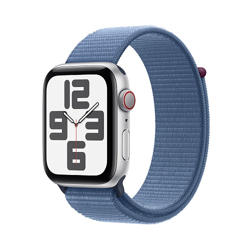 Apple - Apple Watch SE GPS + Cellular 44mm Silver Aluminium Case / Winter Blue Sport Loop