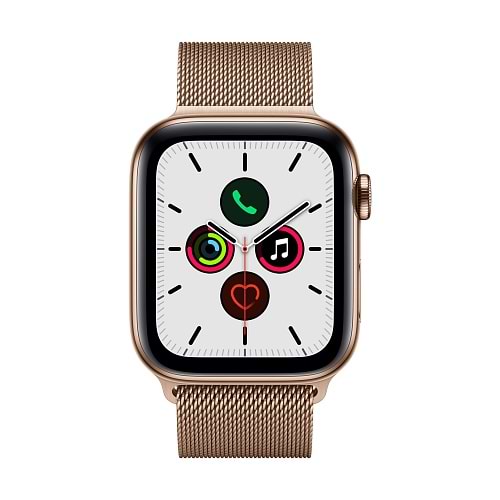 Apple - Apple Watch Series 5 GPS + Cellular 44mm / Gold Stainless Steel Case with Gold Milanese Loop