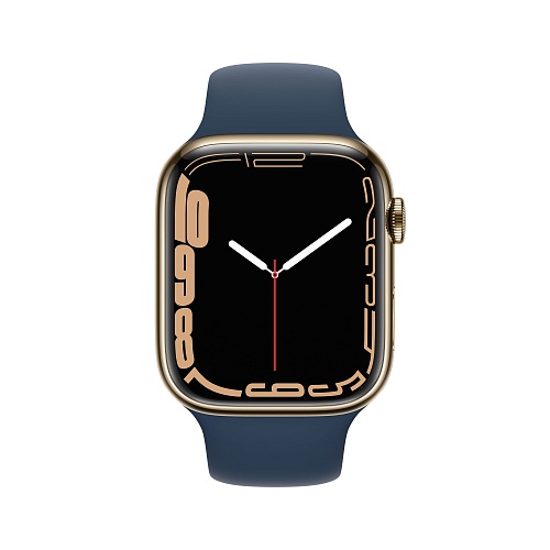 Apple - Apple Watch Series 7 GPS + Cellular 45mm / Gold Stainless Steel / Abyss Blue Sport Band