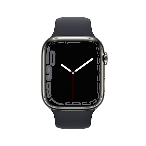 Apple - Apple Watch Series 7 GPS + Cellular 45mm / Graphite Stainless Steel / Midnight Sport Band