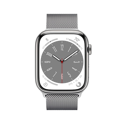 Apple - Apple Watch Series 8 GPS + Cellular 45mm / Silver Stainless Steel Case / Silver Milanese Loop