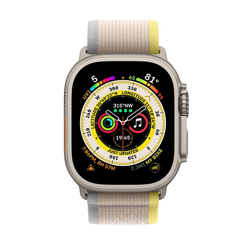 Apple - Apple Watch Ultra GPS + Cellular 49mm / Titanium Case / Yellow/Beige Trail Loop / S/M