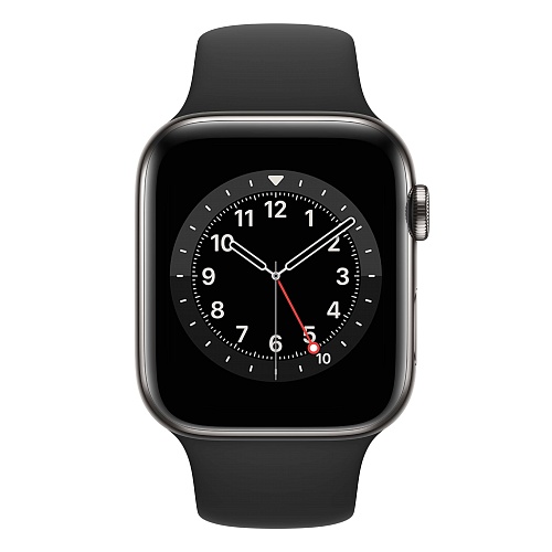 Apple - Apple Watch Series 6 GPS + Cellular 44mm / Graphite Stainless Steel Case with Black Sport Band