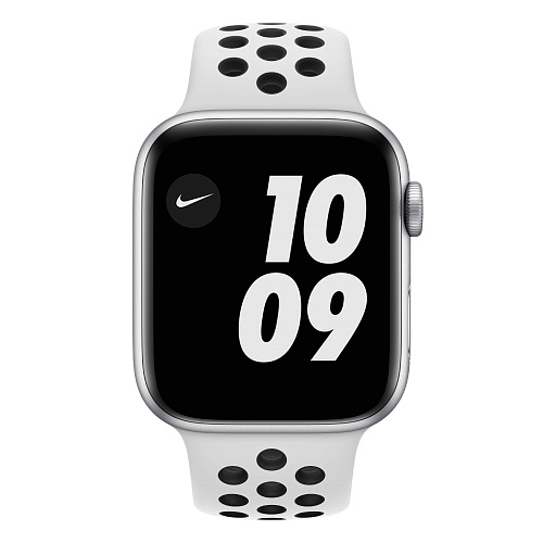 Apple - Apple Watch Nike Series 6 GPS + Cellular 44mm / Silver Aluminium Case with Pure Platinum/Black Nike Sport Band