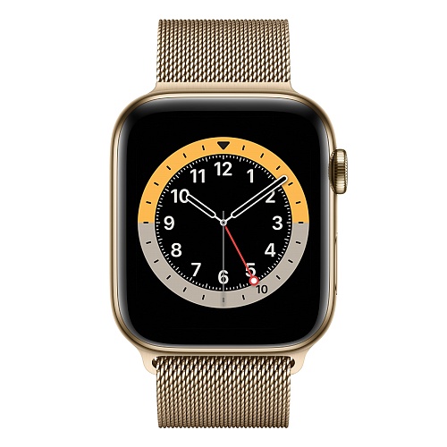 Apple - Apple Watch Series 6 GPS + Cellular 44mm / Gold Stainless Steel Case with Gold Milanese Loop