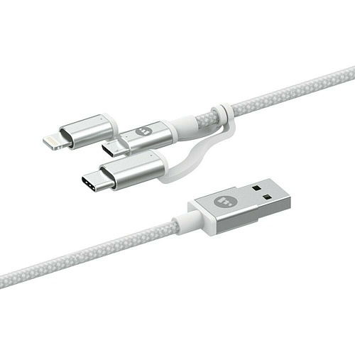 mophie - USB-A with Micro USB/USB-C/Lightning Connectors (1m) / White