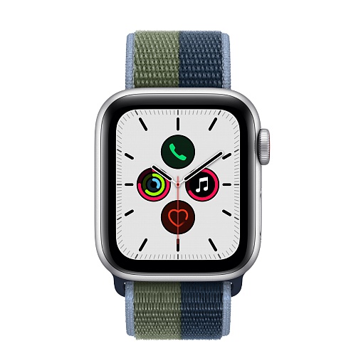 Apple - Apple Watch SE GPS + Cellular 40mm Silver Aluminium Case with Abyss Blue/Moss Green Sport Loop