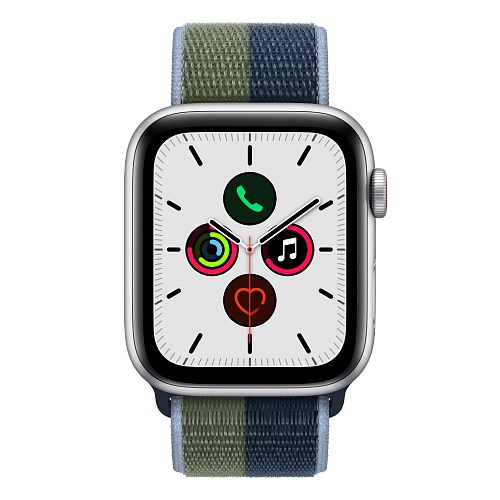 Apple - Apple Watch SE GPS + Cellular 44mm Silver Aluminium Case with Abyss Blue/Moss Green Sport Loop