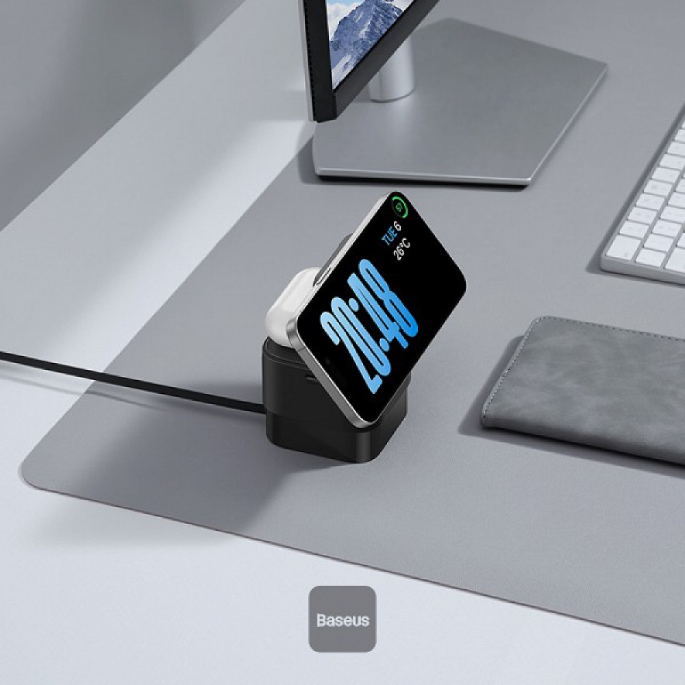 Baseus - 25W MagPro 2-in-1 Magnetic Wireless Charger / Silver 