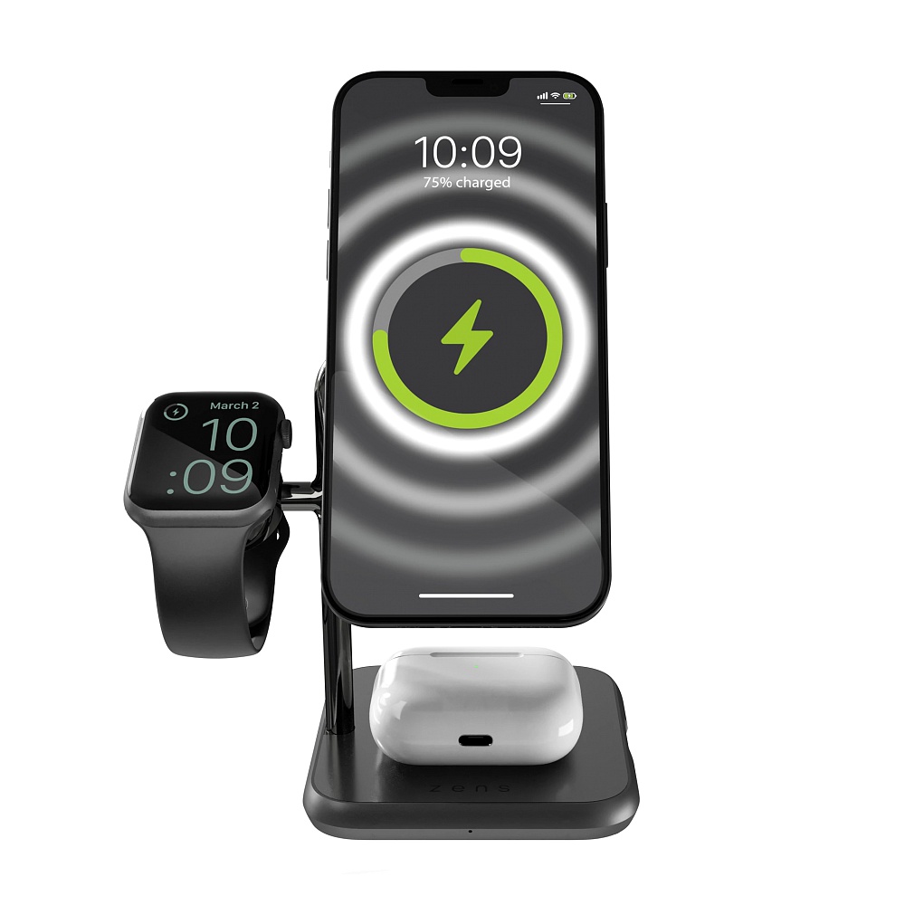 ZENS 4 in 1 MagSafe Watch Wireless Charging Station black