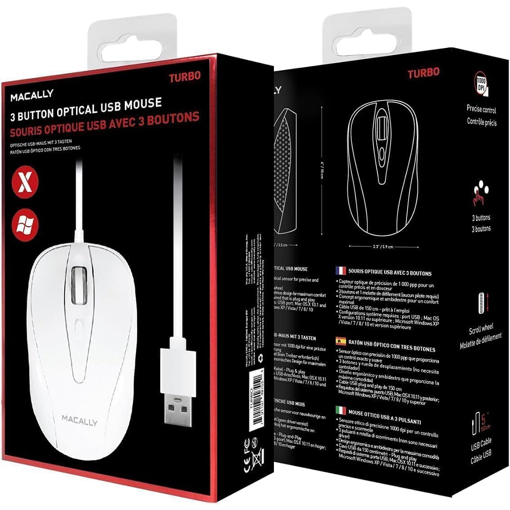 MACALLY - USB-A Wired Mouse / White 