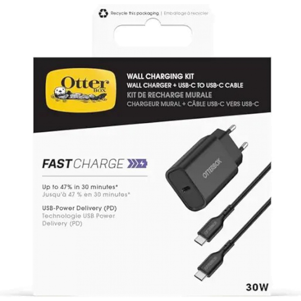 OtterBox - 30W Power Adapter with USB-C Cable (1m) / Black 