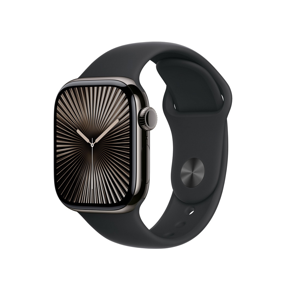 רצועת Apple Watch Sport Band בצבע שחור, עשויה מפלואורואלסטומר איכותי במיוחד, המשלבת עמידות גבוהה עם מגע רך ונוח על היד. מתאימה לשימוש יומיומי, עם סגירת Pin-and-Tuck חדשנית המבטיחה התאמה נקייה ומסודרת. 