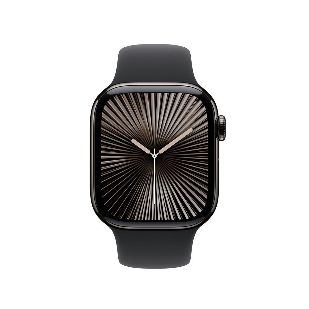 רצועת Apple Watch Sport Band בצבע שחור, עשויה מפלואורואלסטומר איכותי במיוחד, המשלבת עמידות גבוהה עם מגע רך ונוח על היד. מתאימה לשימוש יומיומי, עם סגירת Pin-and-Tuck חדשנית המבטיחה התאמה נקייה ומסודרת. 