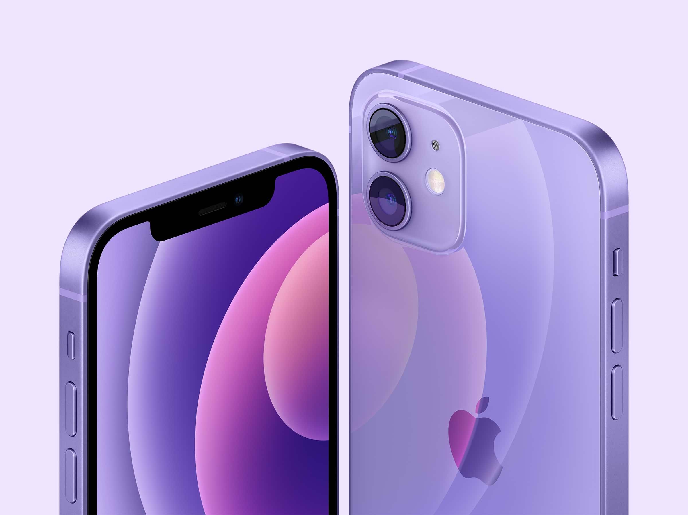 אייפון 12 ו- אייפון 12 מיני בצבע סגול אחד מול השני